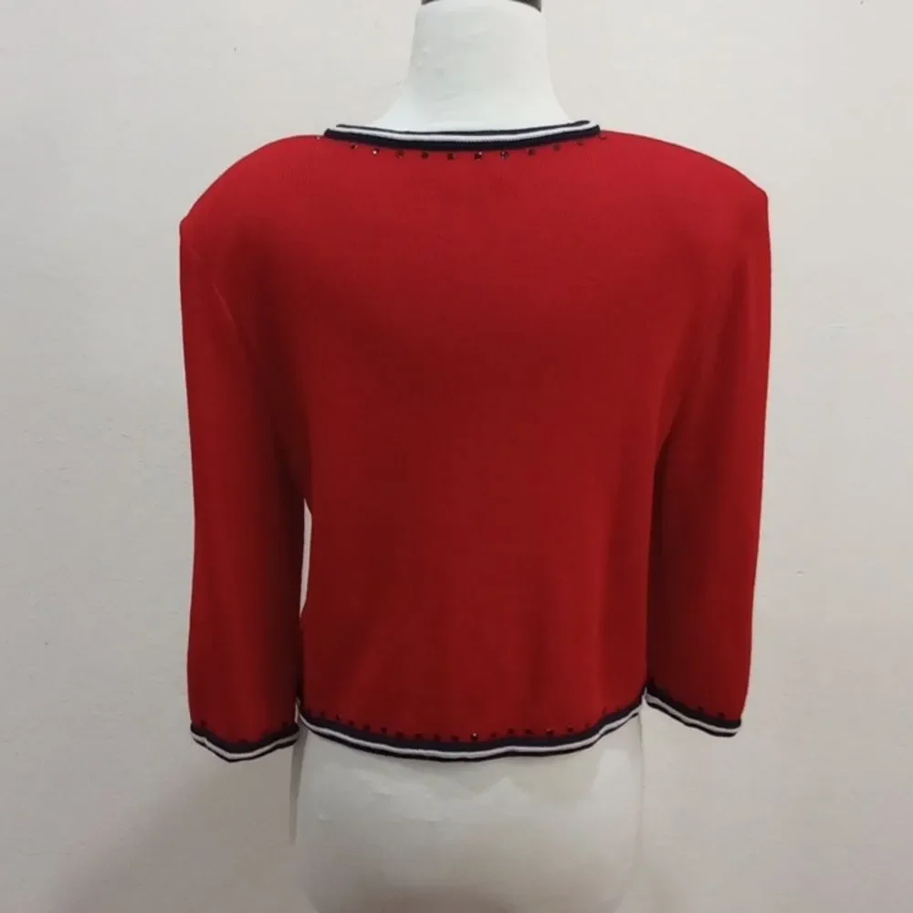 St. John Collection By Marie Gray Red Knit Zip Front Blazer Cardigan Sweater 8